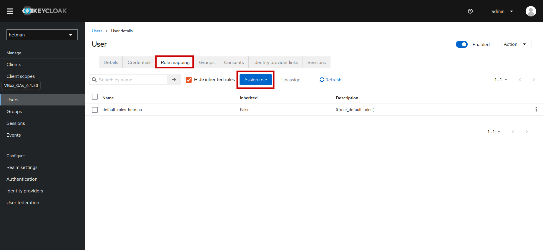 Create Hetman user - role mapping