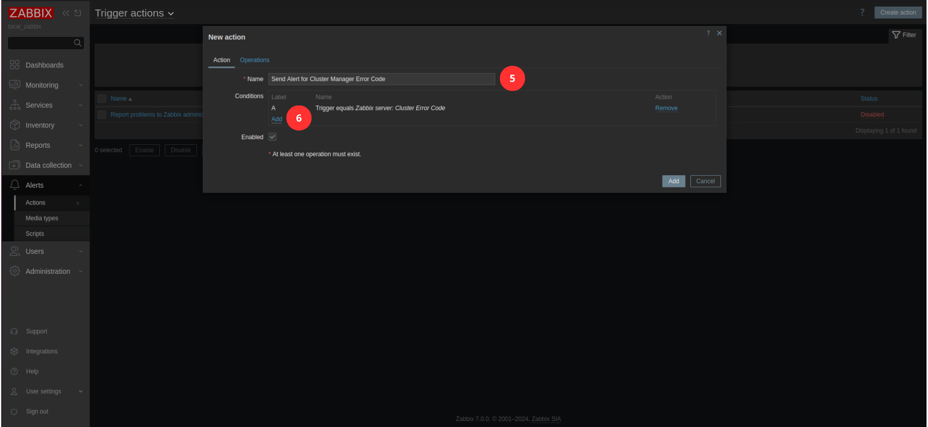 Create trigger action (alert) - steps 5-6