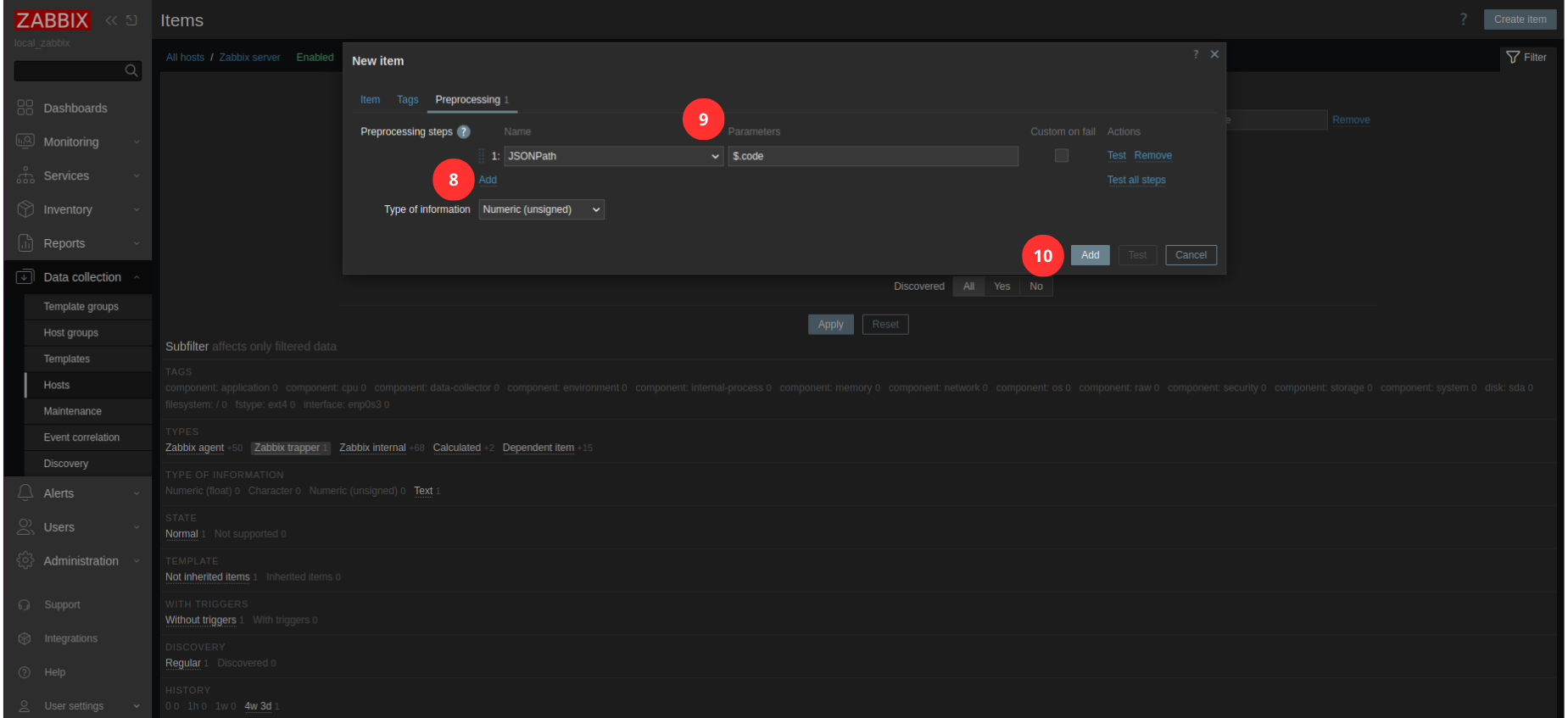 Create dependent items - steps 8-10