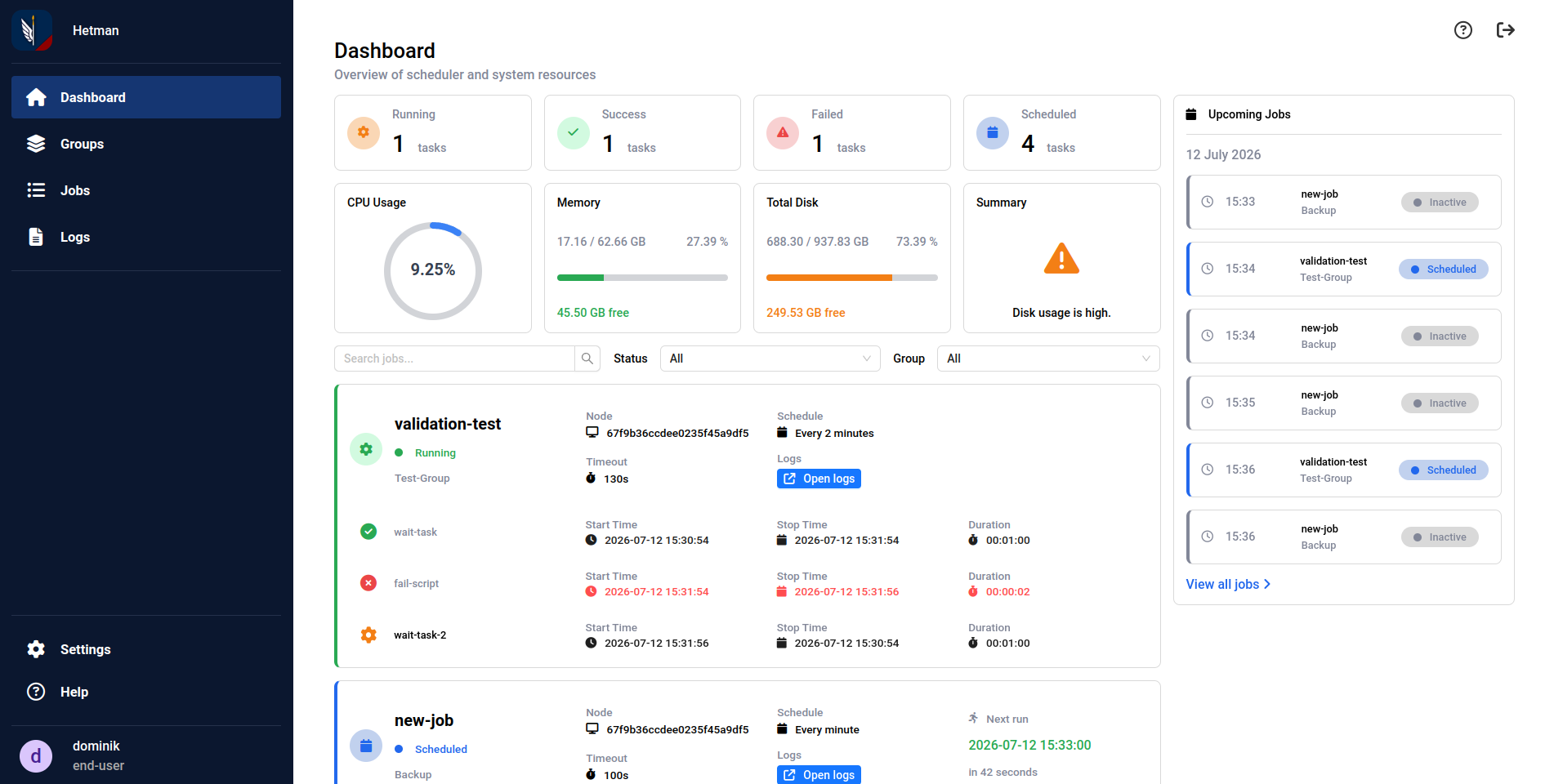 Hetman dashboard