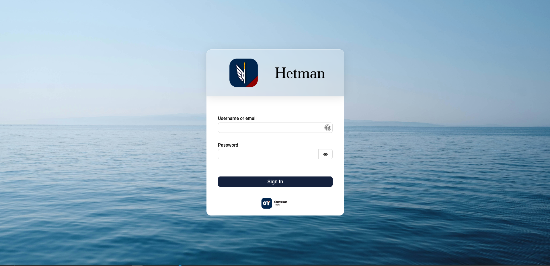 Hetman login screen