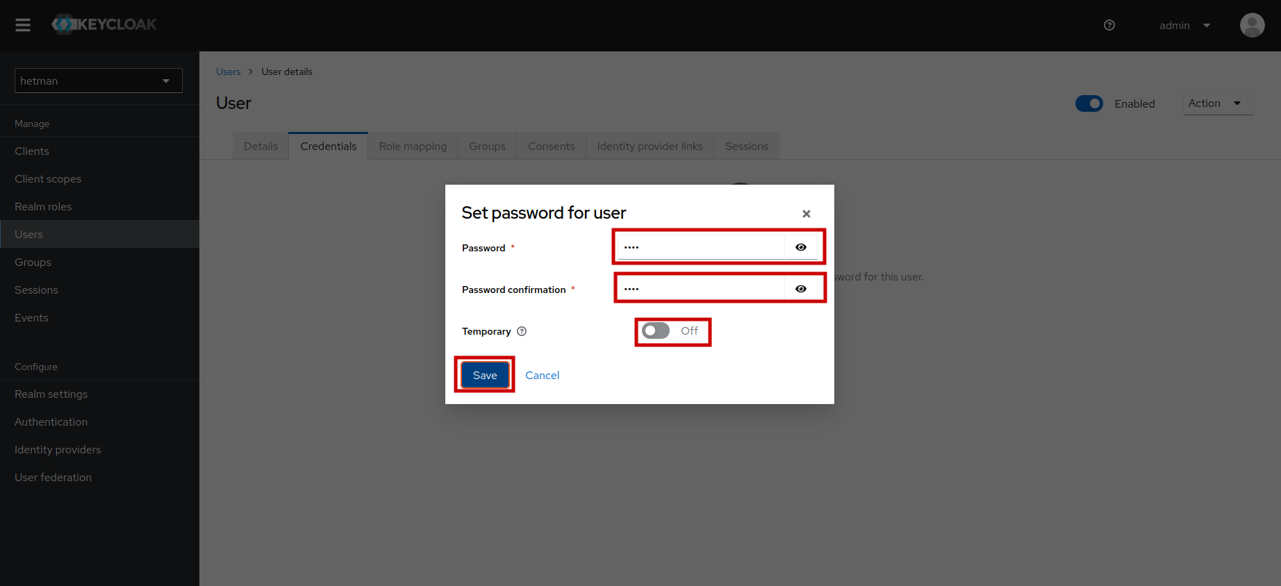 Create Hetman user - password