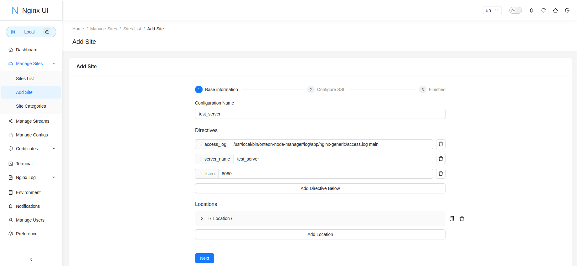 Web GUI Example Server