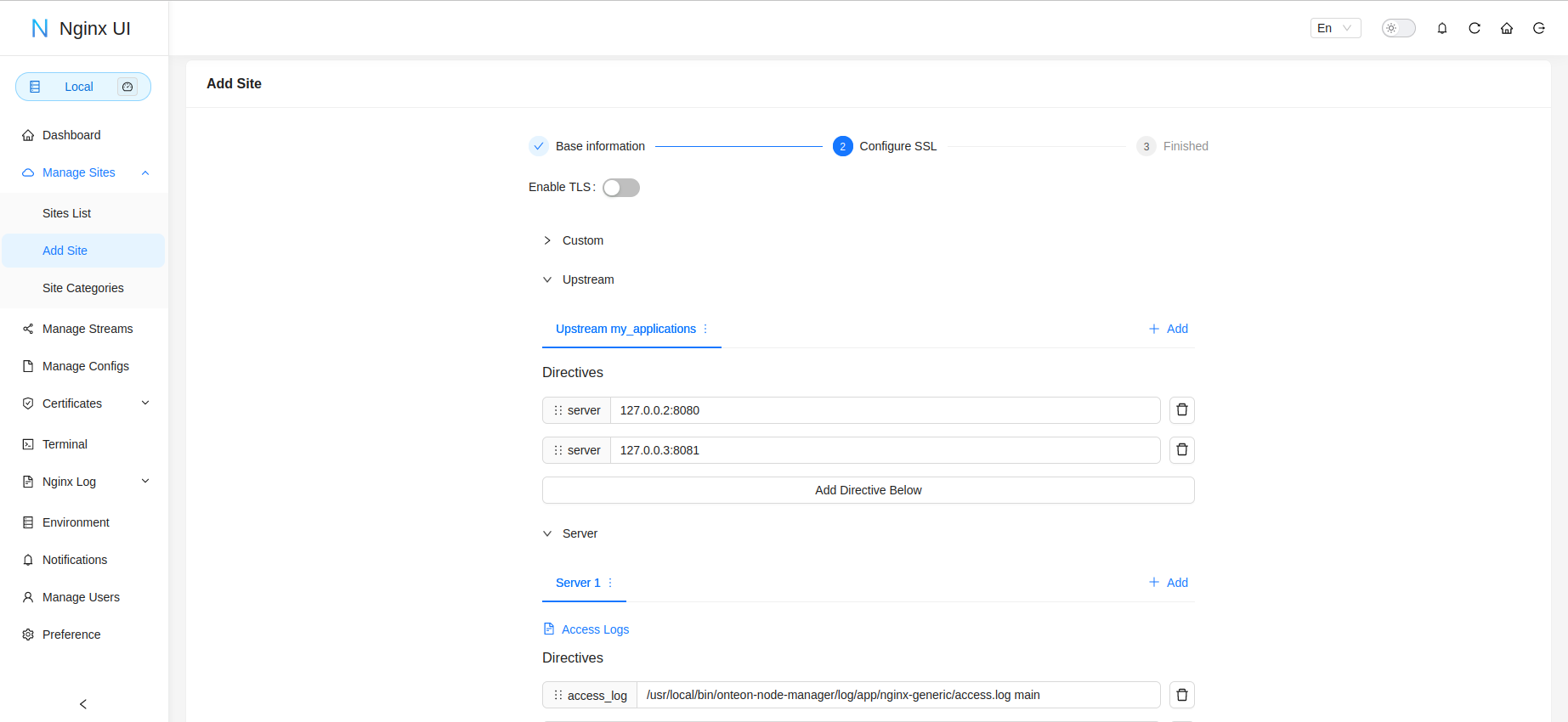 Web GUI Example Upstream