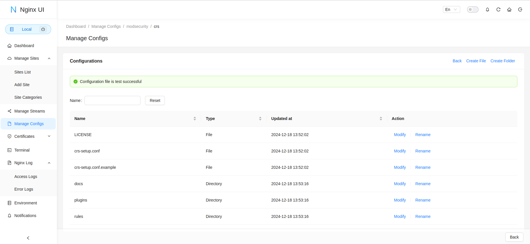 Web GUI WAF Configuration