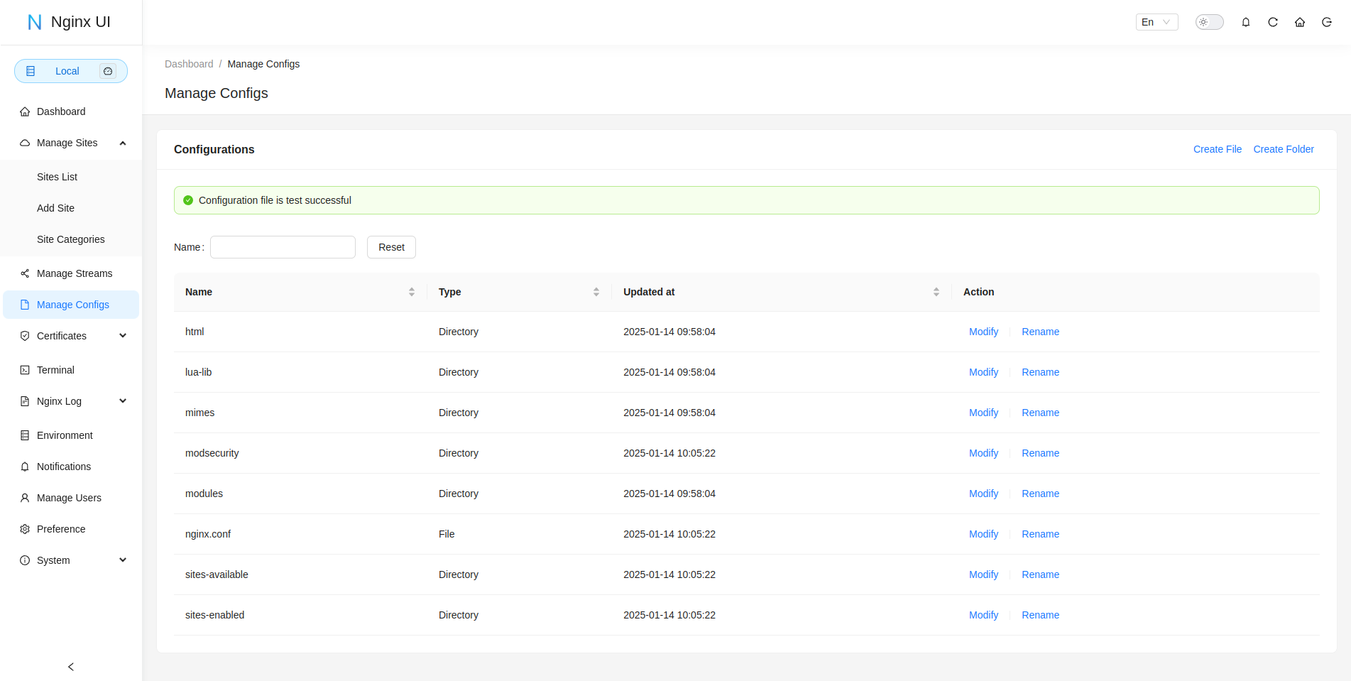 Web GUI Manage Configs