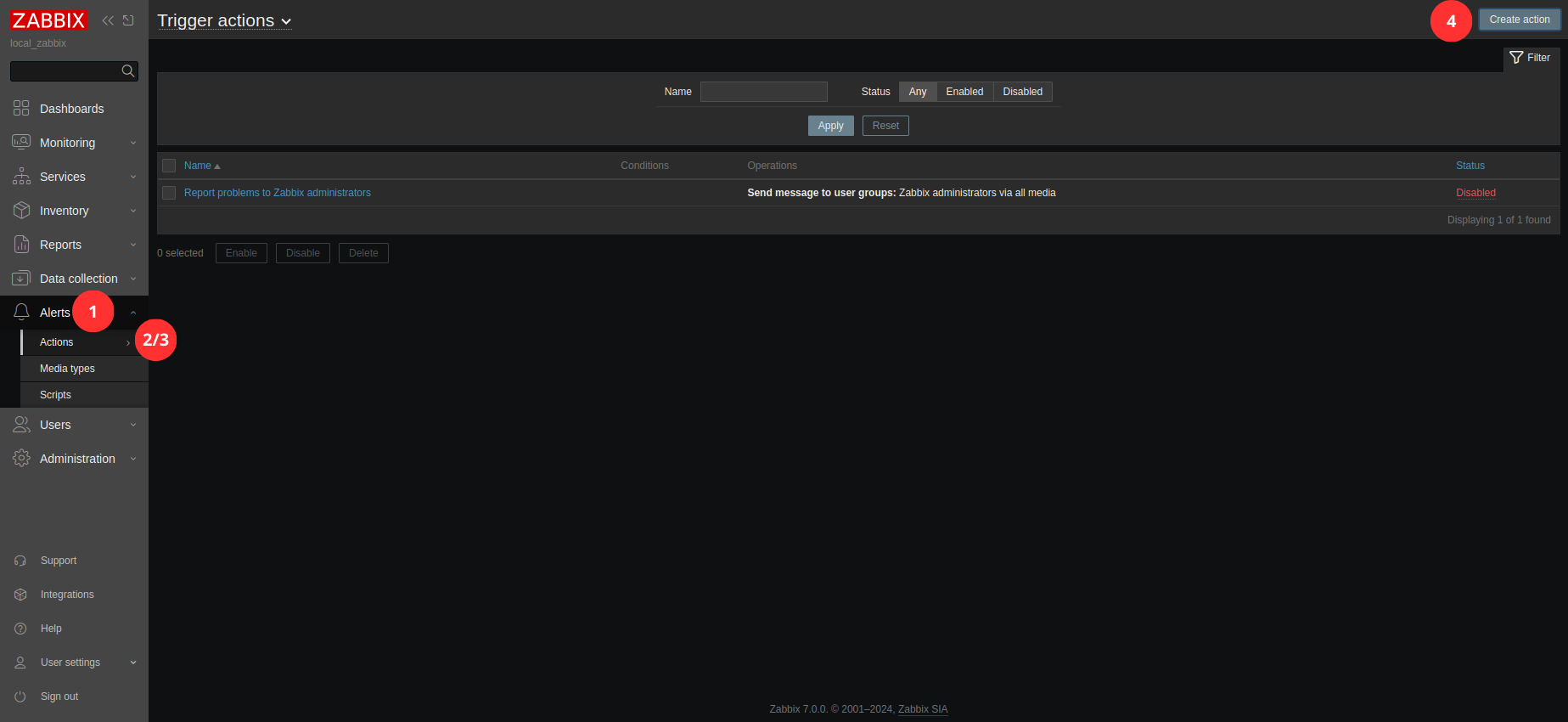 Create trigger action (alert) - steps 1-4